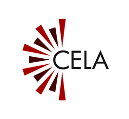 Black and red arrows radiating out of the word CELA